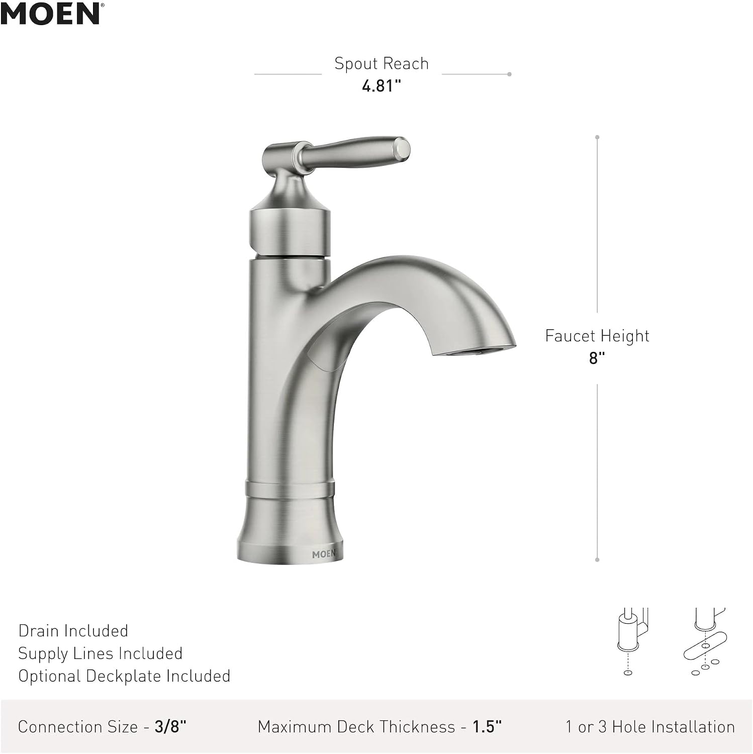 Moen Halle Single Hole Bathroom Faucet, Matte Black, 84970BL