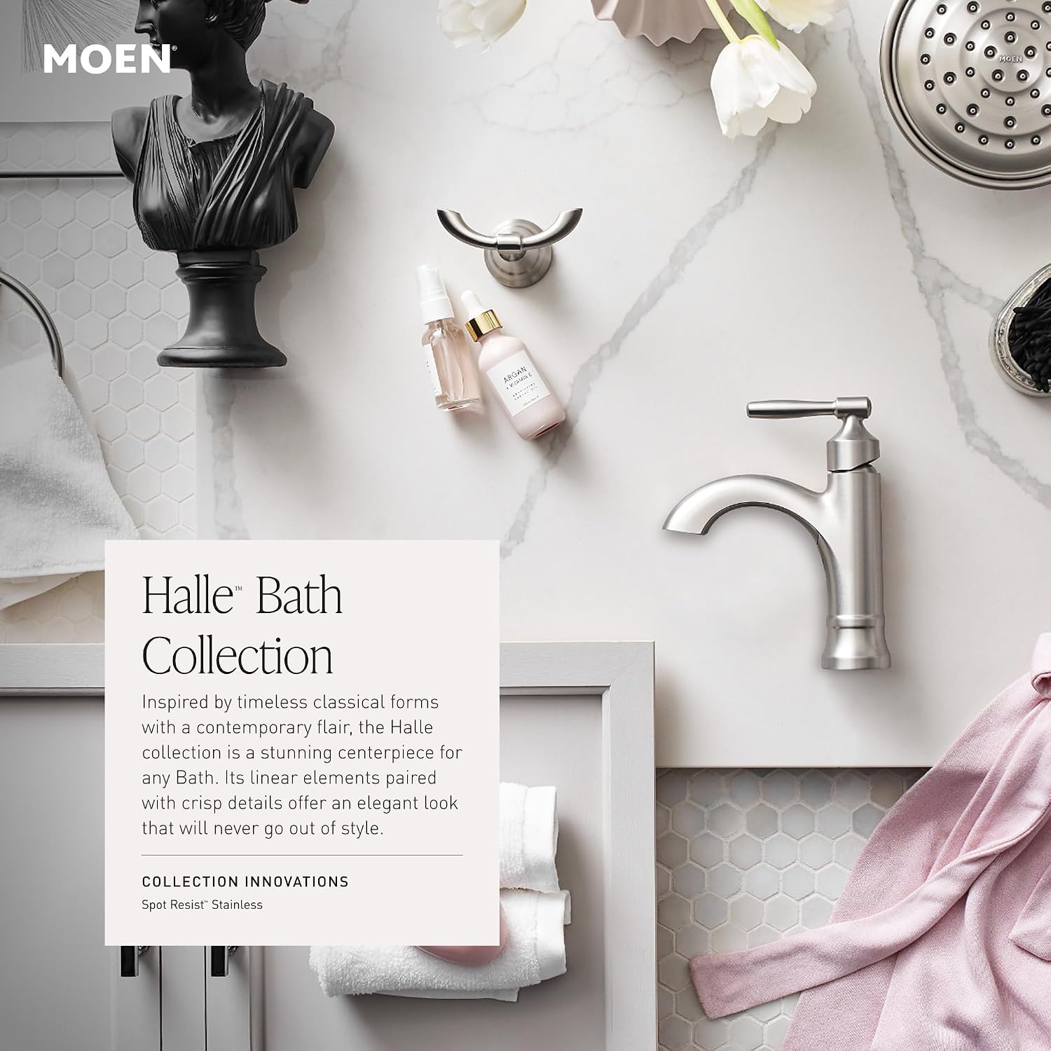 Moen Halle Single Hole Bathroom Faucet, Matte Black, 84970BL