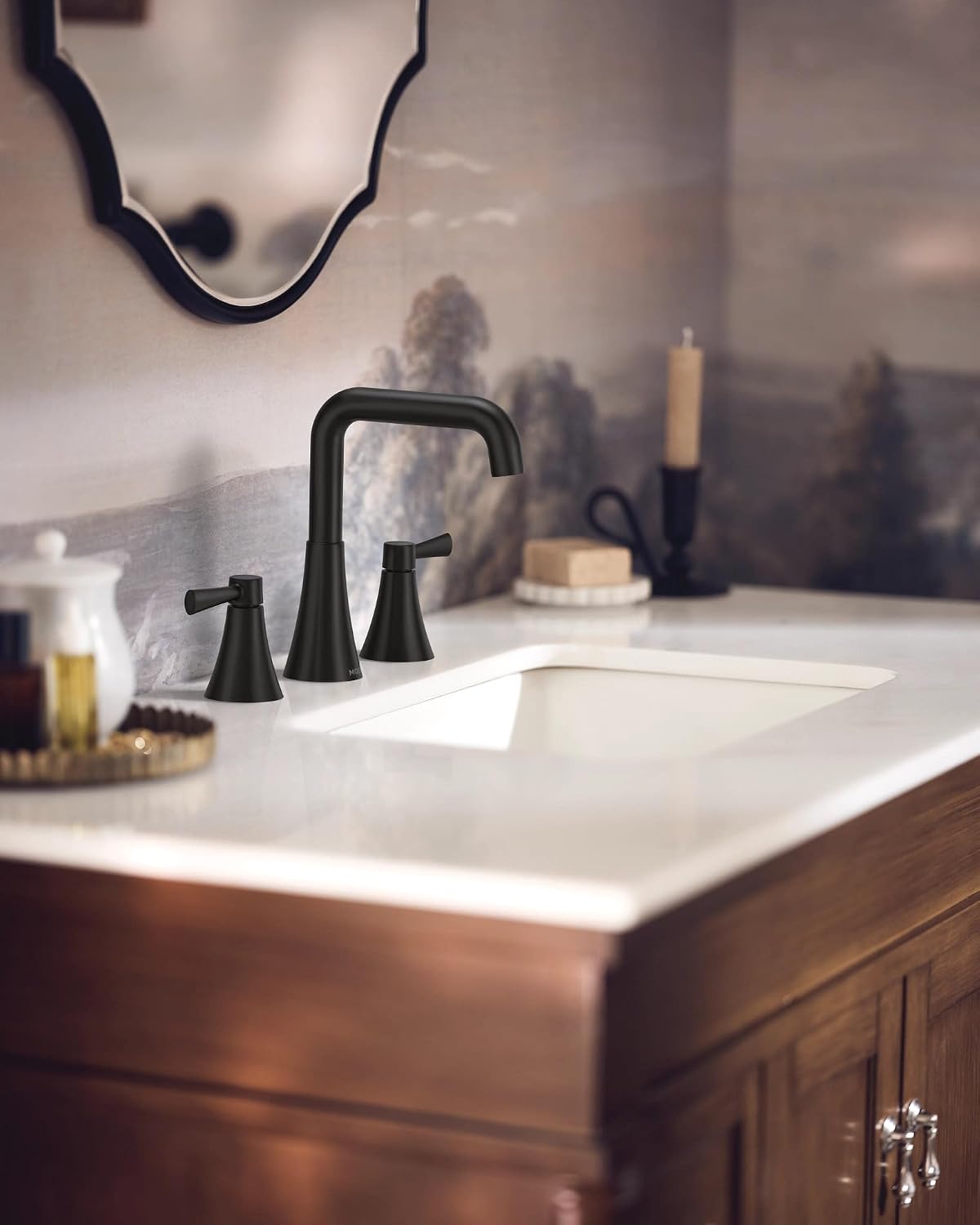 Moen 84026BL Ronan Matte Black Widespread Bathroom Faucet with Valve