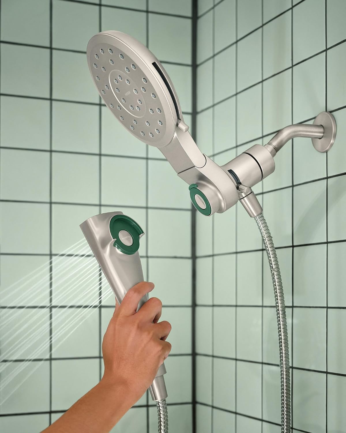 Moen 220C2EPSRN Verso Showerhead Combo, Magnetix, Brushed Nickel Spot Resist Nickel