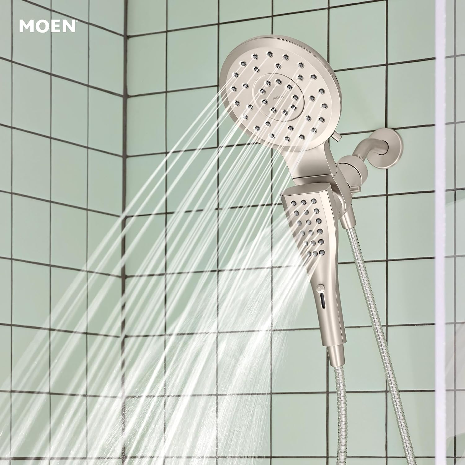 Moen 220C2EPSRN Verso Showerhead Combo, Magnetix, Brushed Nickel Spot Resist Nickel