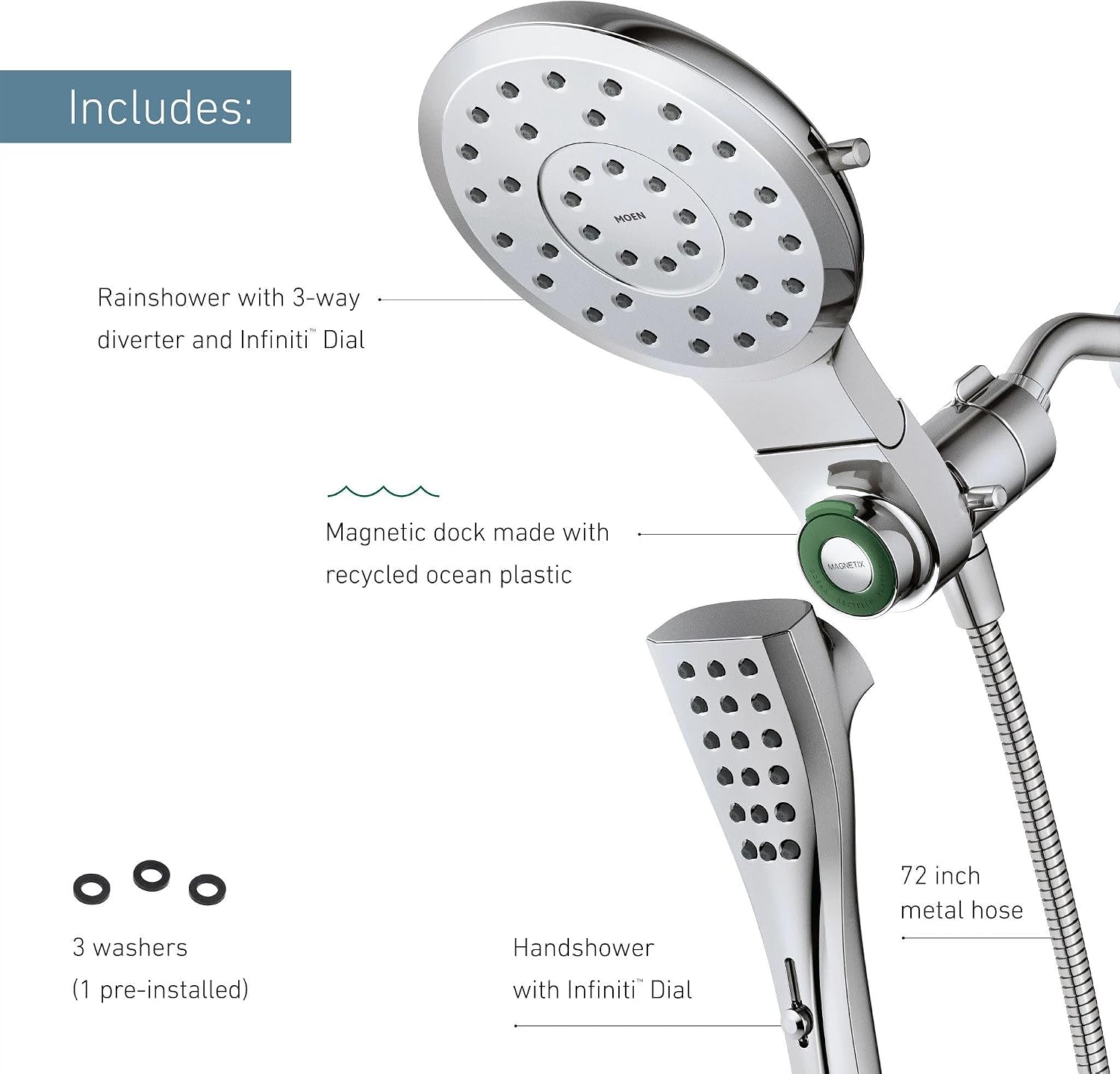 Moen Verso Magnetix Handheld & Rain Shower Head Combo, Chrome