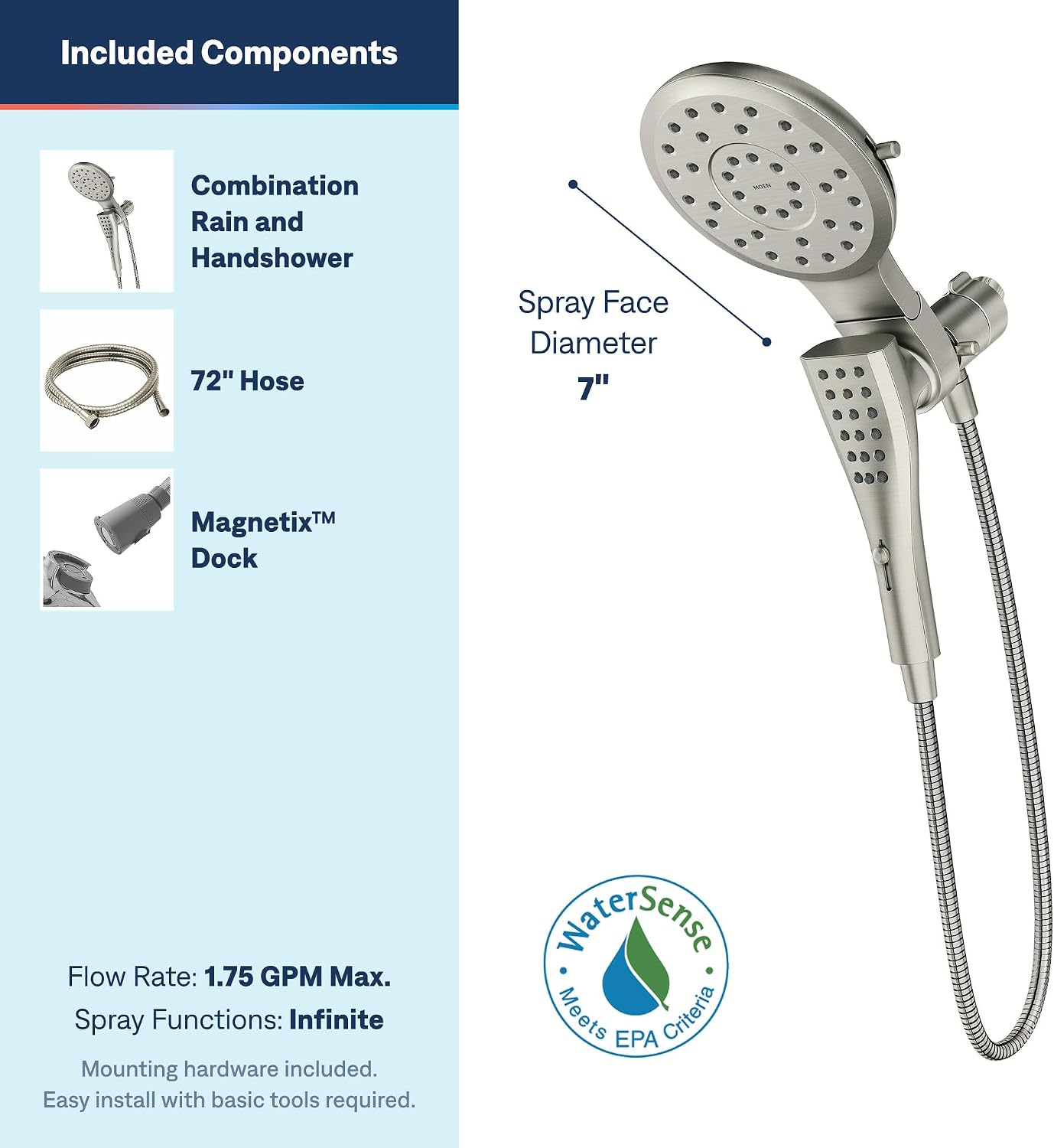 Moen Verso 8-Function Showerhead & Handshower, Brushed Nickel, 220C3EPBN