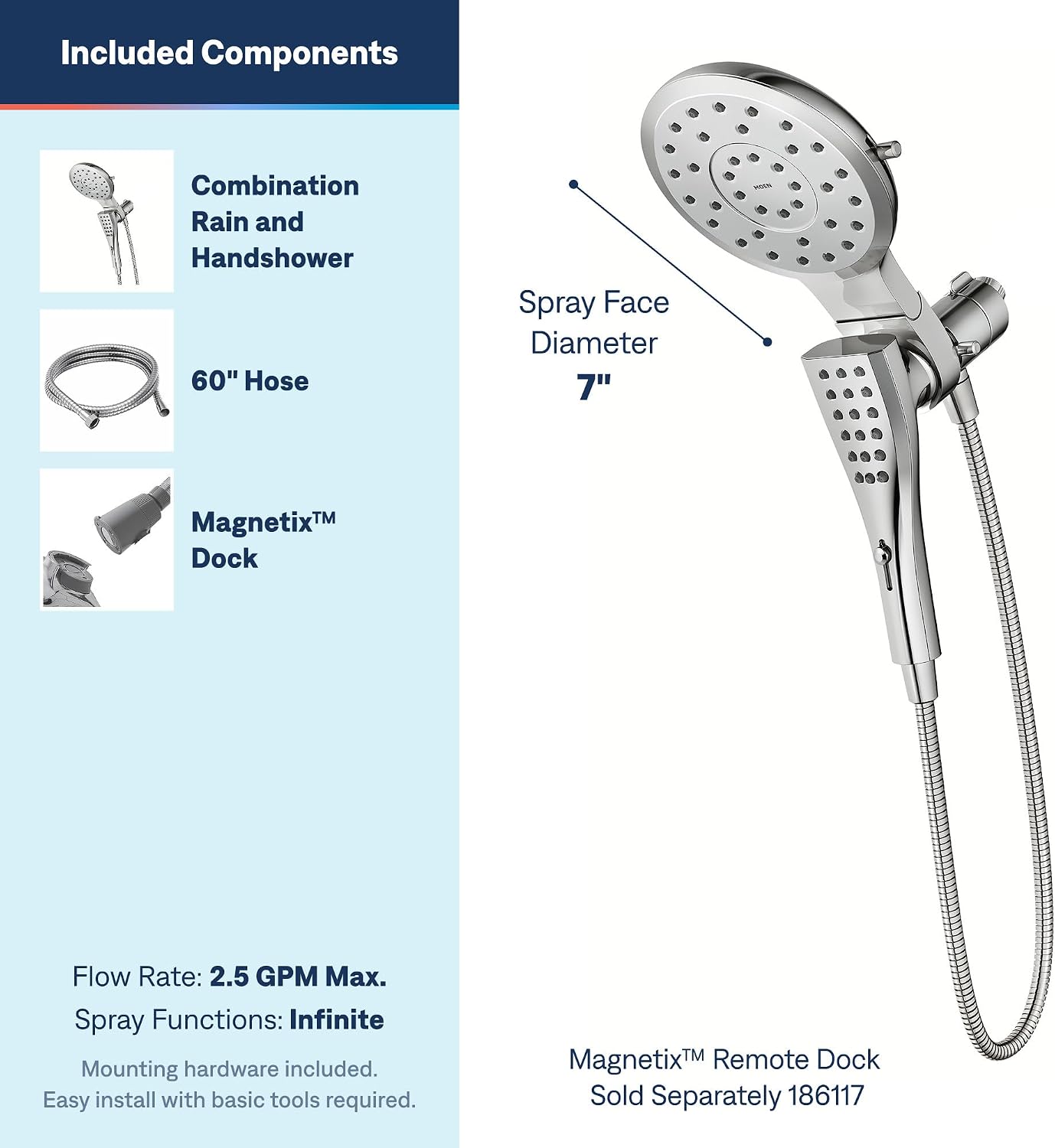 Moen Verso Rain Showerhead & Handshower Combo, Chrome, 220C2