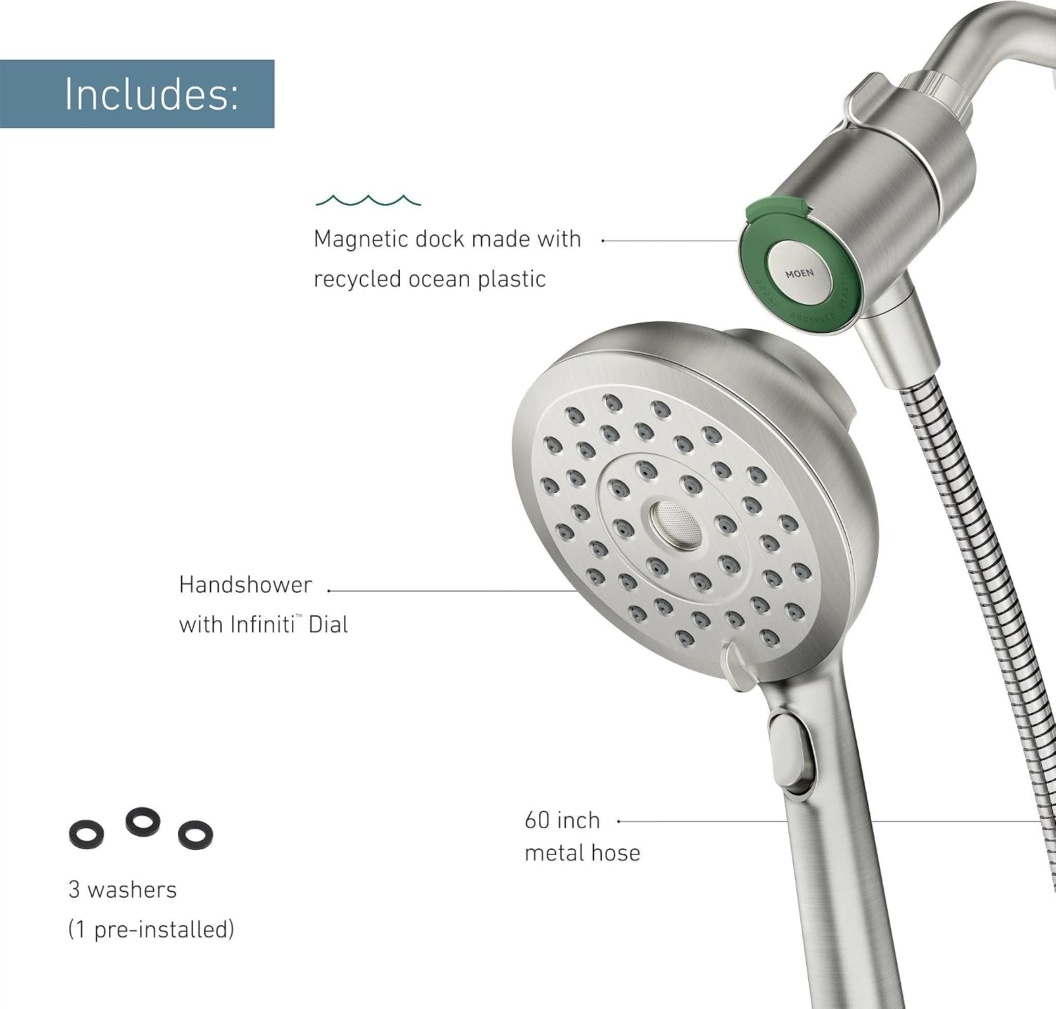 Moen 220H2SRN Verso Magnetix Handshower, Spot Resist Brushed Nickel Spot Resist Nickel