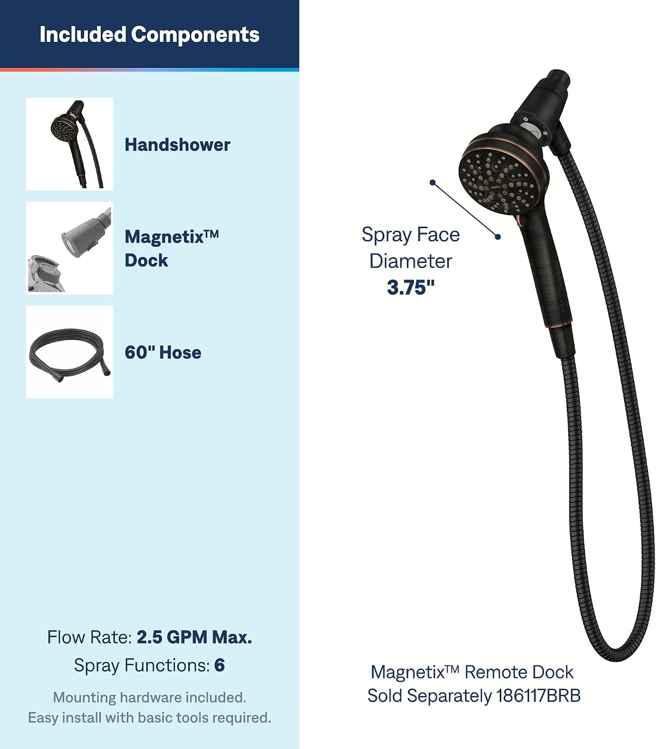 Moen Engage Magnetix Handheld Showerhead, Mediterranean Bronze, 26100BRB