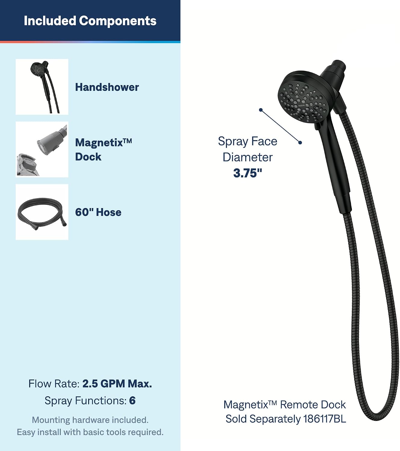 Moen Engage Magnetix Handheld Showerhead, Matte Black, 26100BL