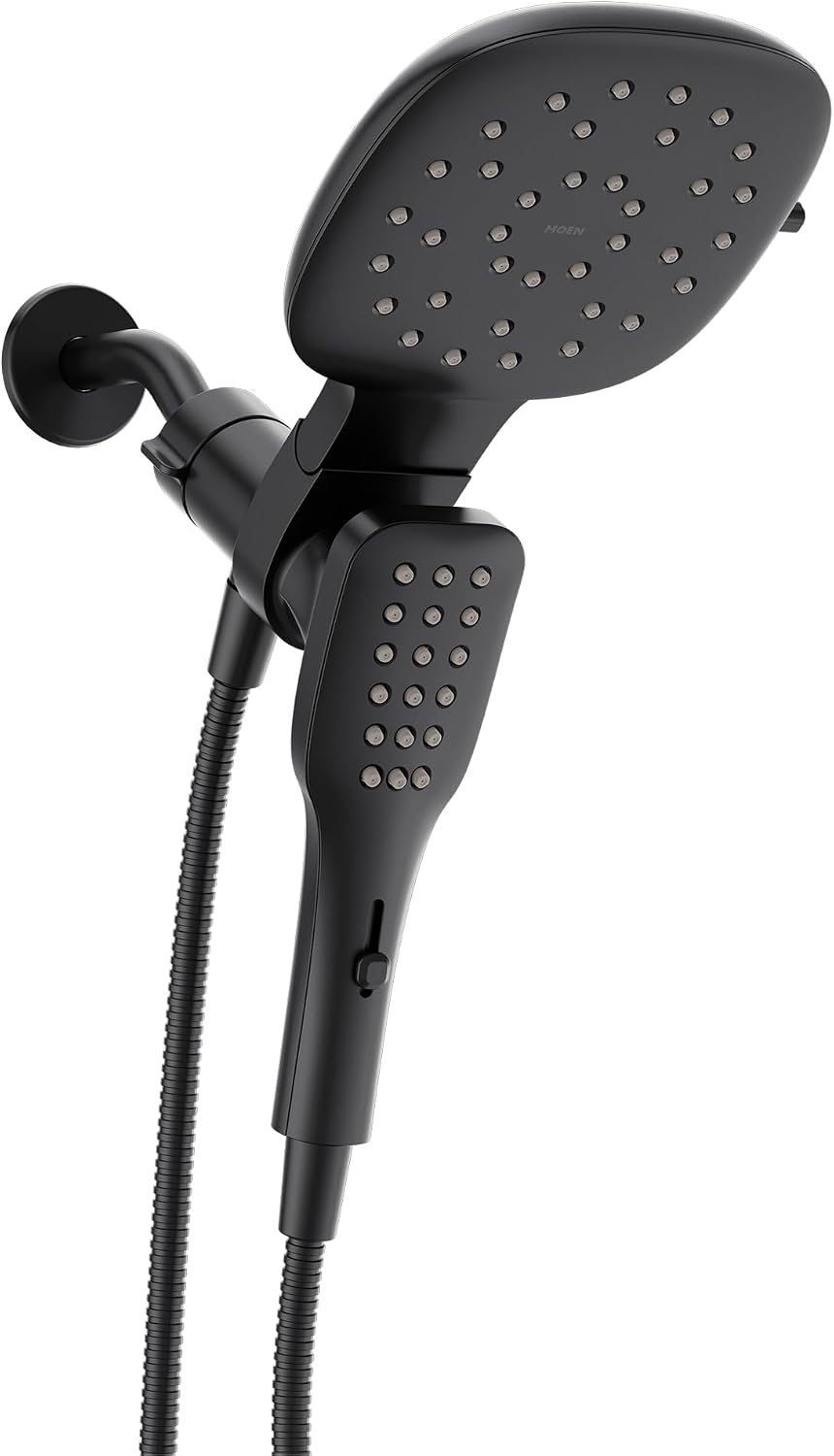 Moen Verso Matte Black Eco-Performance Infiniti Dial Square Standard Shower Head With Detachable Hand Shower Combo, 7-Inch Spray Head, 220C4EPBL
