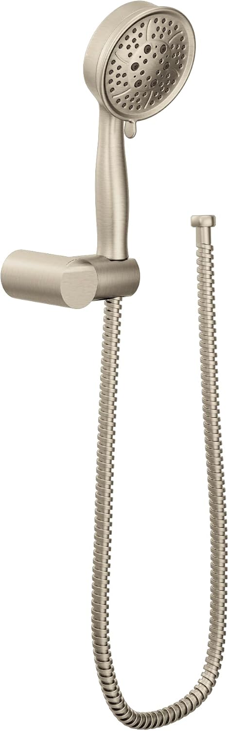 Moen Brushed Nickel Four Function Eco-Performance Handheld Shower with Wall Bracket and 69-Inch Hose, 3636EPBN
