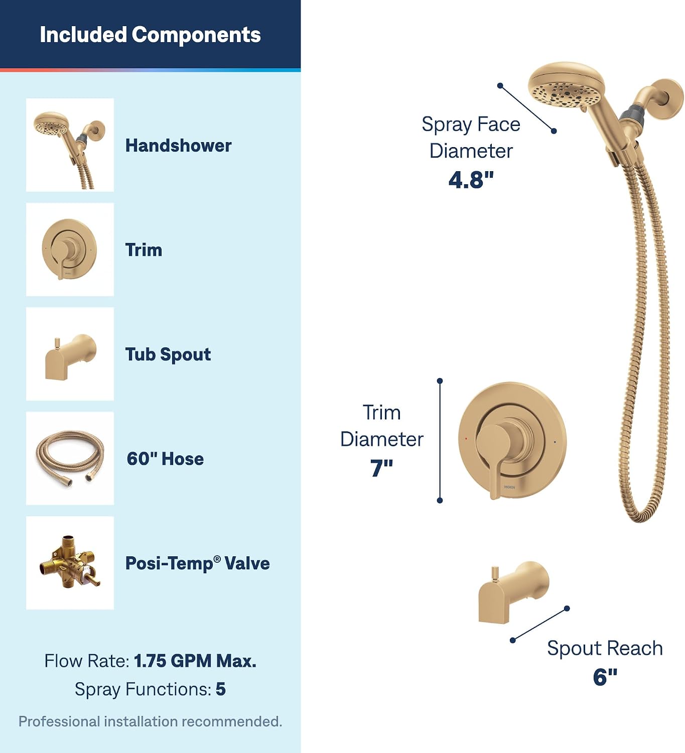 Moen 82775BZG Beric Single-Handle Tub and Shower Faucet, Bronzed Gold