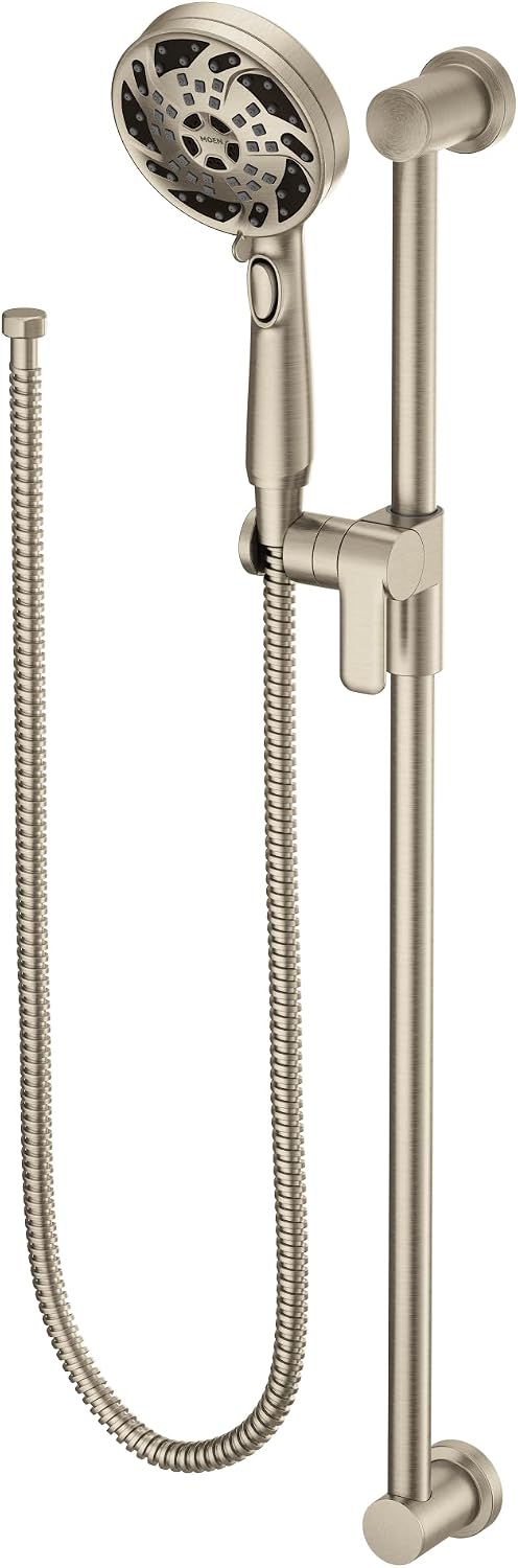 Moen Brushed Nickel 5-Function Massaging Handshower with Toggle Pause, Includes 30-Inch Slide Bar and 69-Inch Hose, 3670EPBN