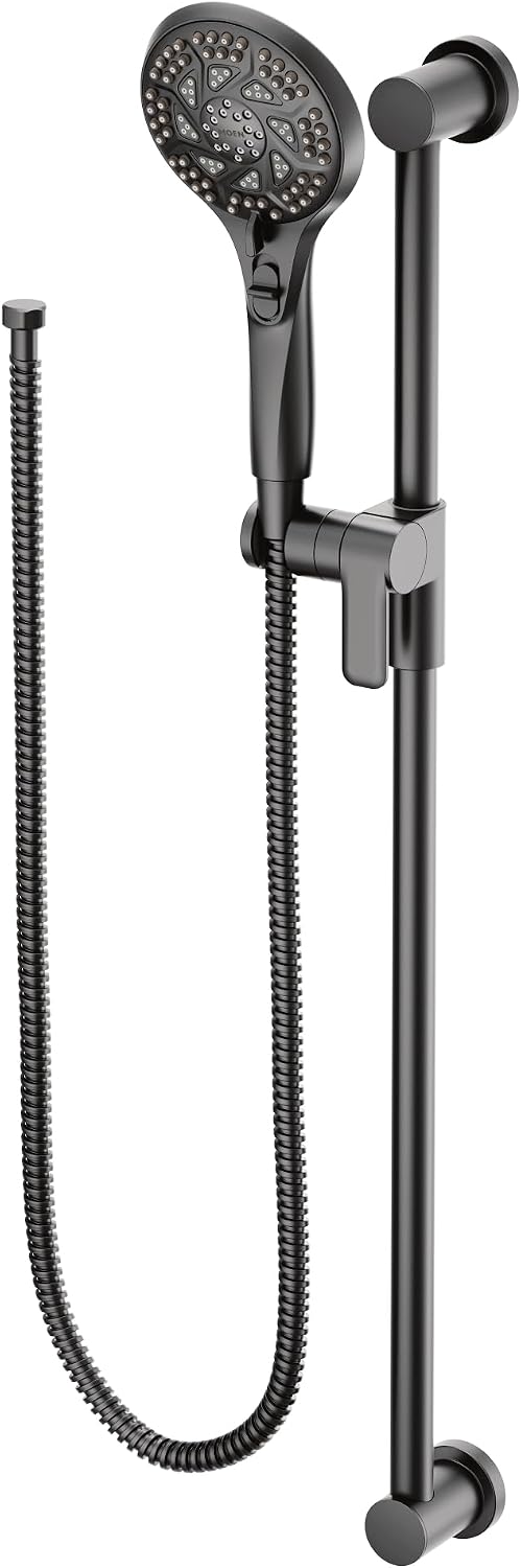 Moen Matte Black 5-Function Massaging Handshower with Toggle Pause, Includes 30-Inch Slide Bar and 69-Inch Hose, 3671EPBL