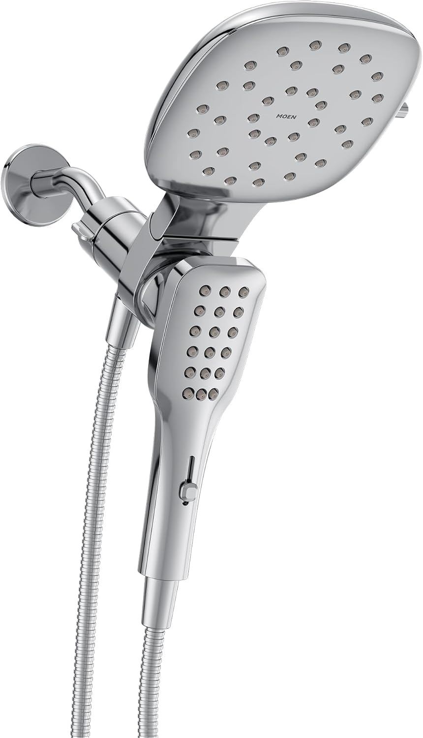 Moen Verso Eco-Performance Infiniti Dial Square Standard Shower Head With Detachable Hand Shower Combo, 7-Inch Spray Head, Chrome, 220C4EP