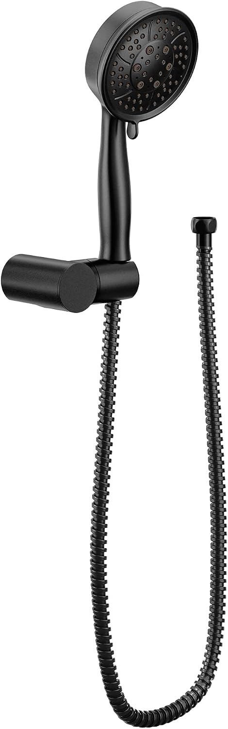 Moen Matte Black Four Function Eco-Performance Handheld Shower with Wall Bracket and 69-Inch Hose, 3636EPBL