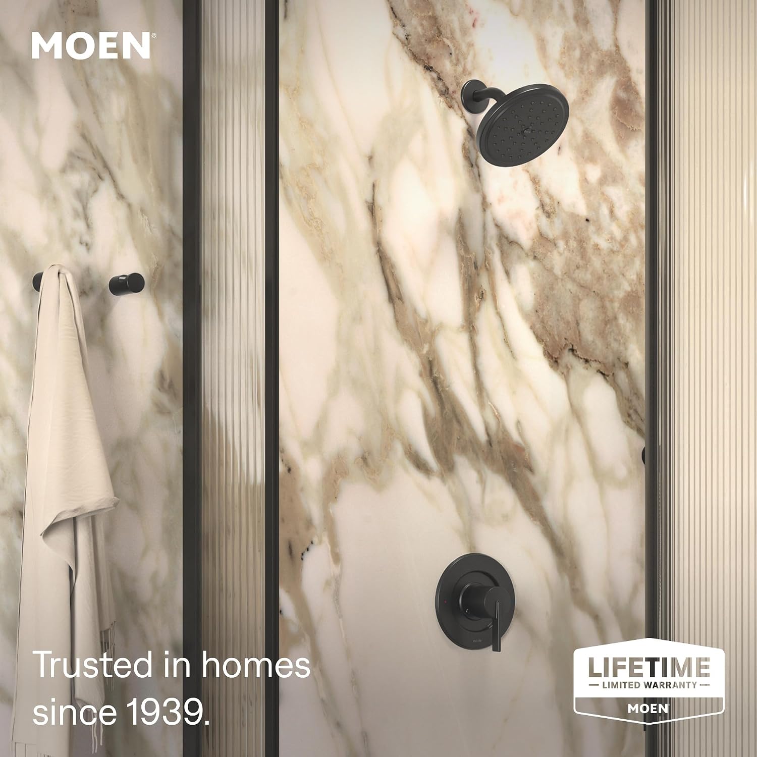 Moen Cia Rain Shower Trim Kit, Valve Required, Matte Black, T2262EPBL