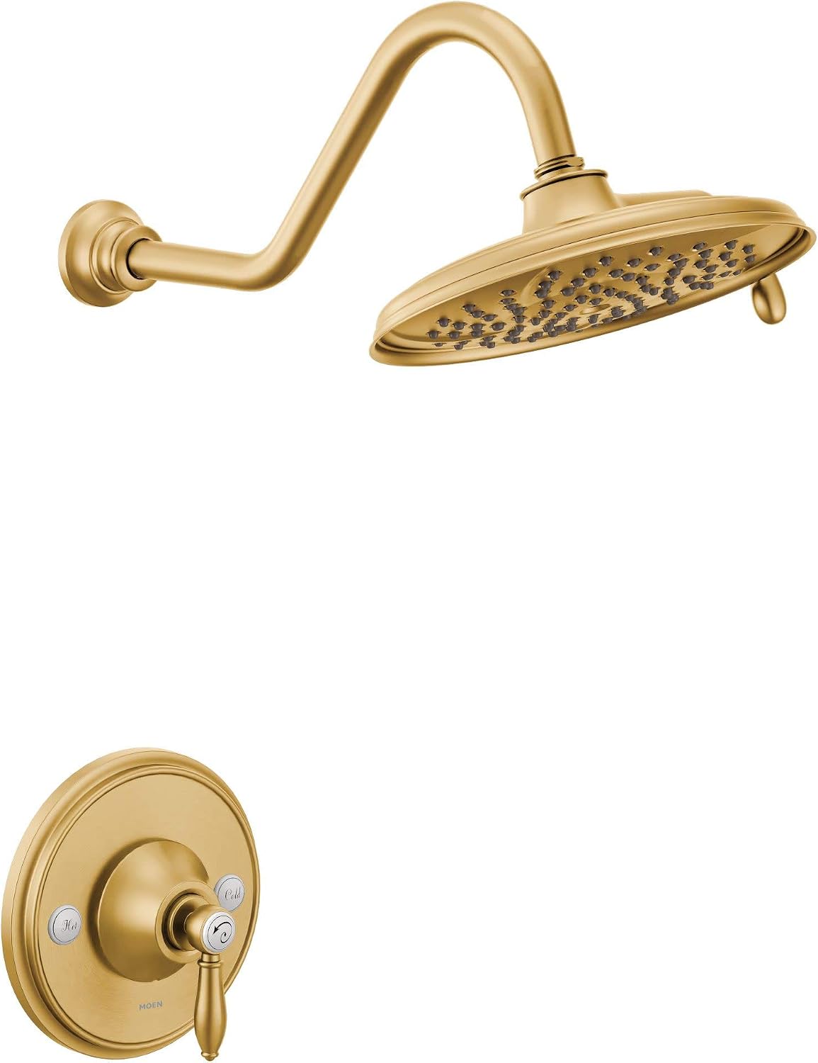 Moen TS32102BG Weymouth Posi-Temp Shower Trim Kit, Valve Required, including 9-Inch 2-Spray Eco-Performance Rainshower, Brushed Gold