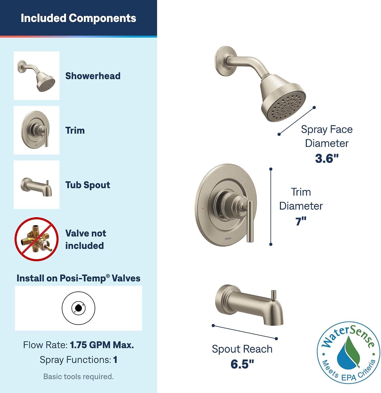 Moen T2903EPBN Gibson Brushed Nickel Posi-Temp Tub & Shower Trim Kit