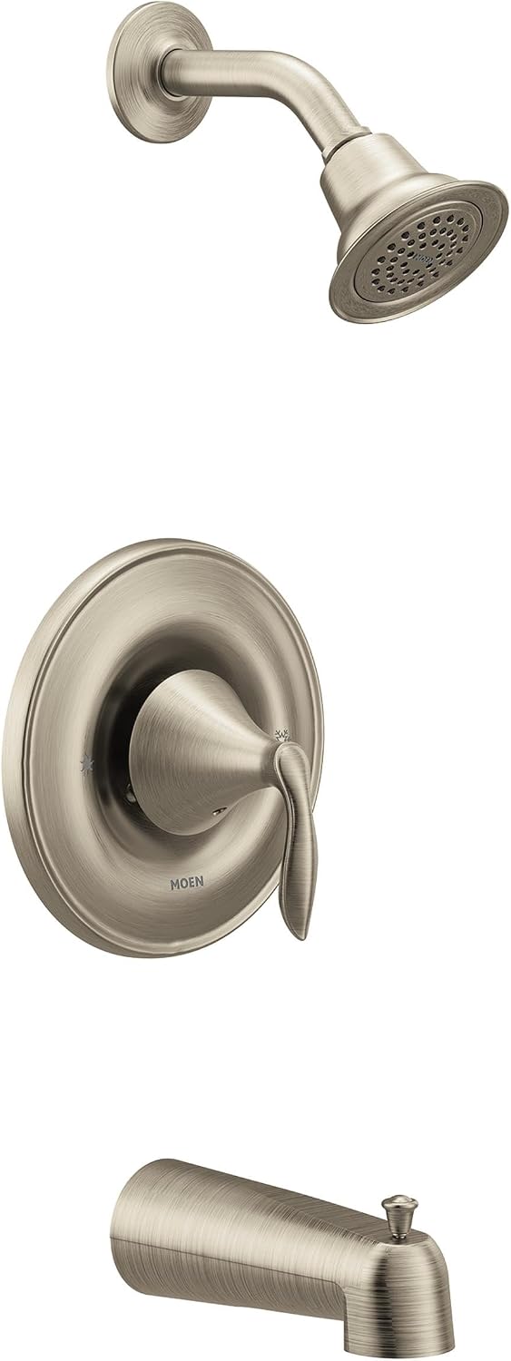 Moen Eva Brushed Nickel Posi-Temp Single-Handle Bathtub Trim Kit with Showerhead, Shower Arm, Tub Spout, and Lever Handle, (Valve Required), T2133BN