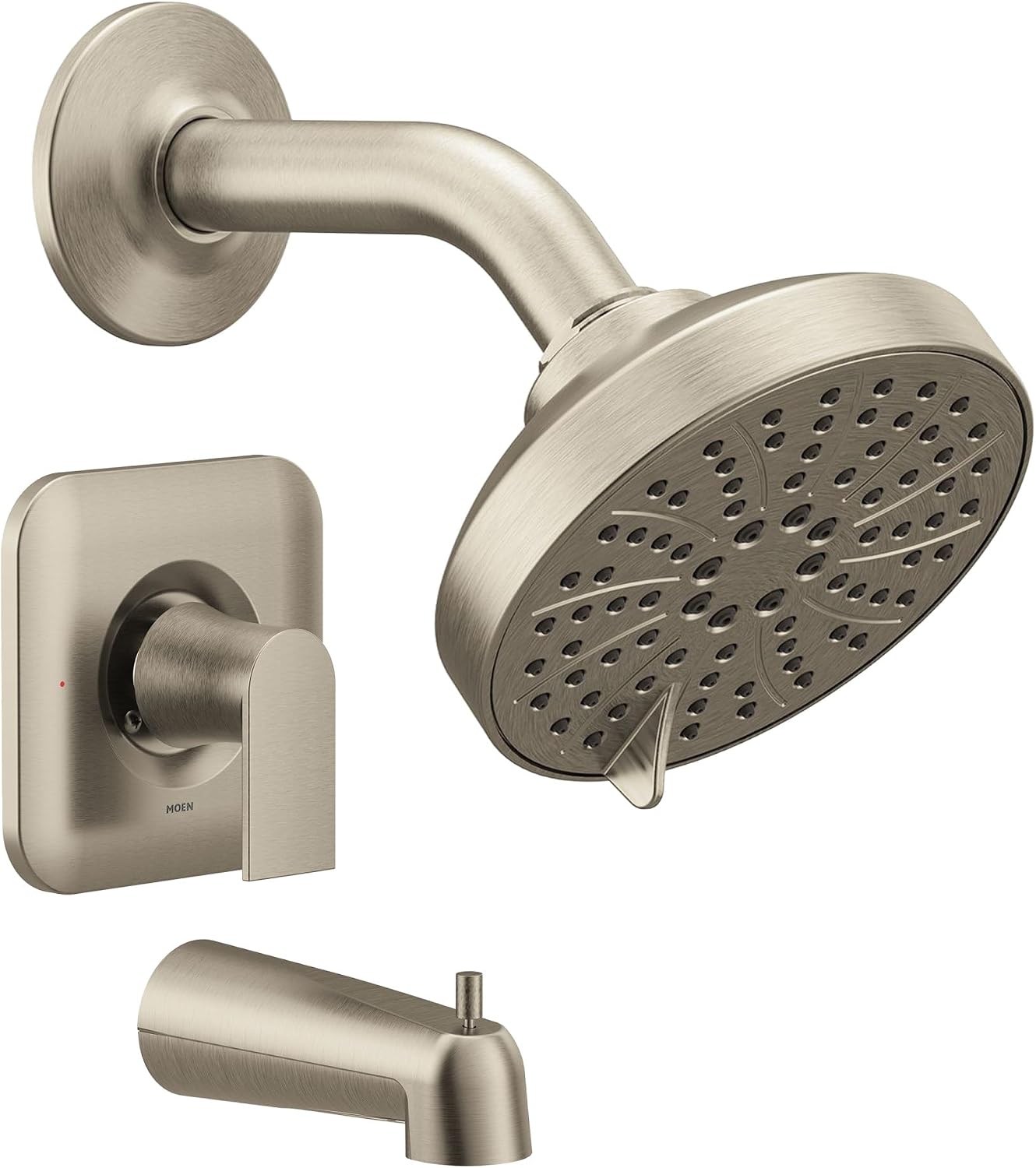 Moen Genta LX Brushed Nickel Pressure Balancing Eco-Performance Modern Shower Trim Including Showerhead, Shower Handle, and Tub Spout (Posi-Temp Valve Required), T2473EPBN