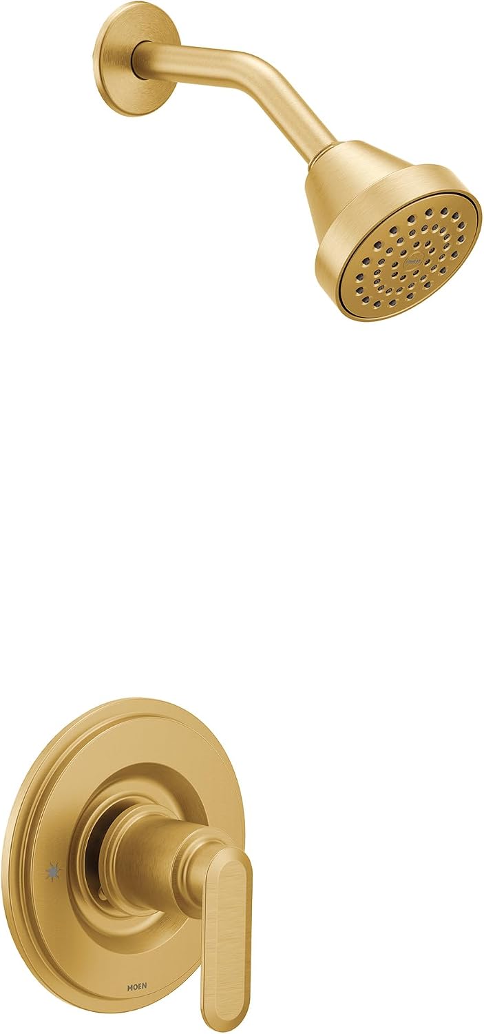 Moen Greenfield Brushed Gold Single Handle Eco-Performance Tub and Shower Faucet Featuring Shower Head and Lever Handle, Valve Required, T2222EPBG