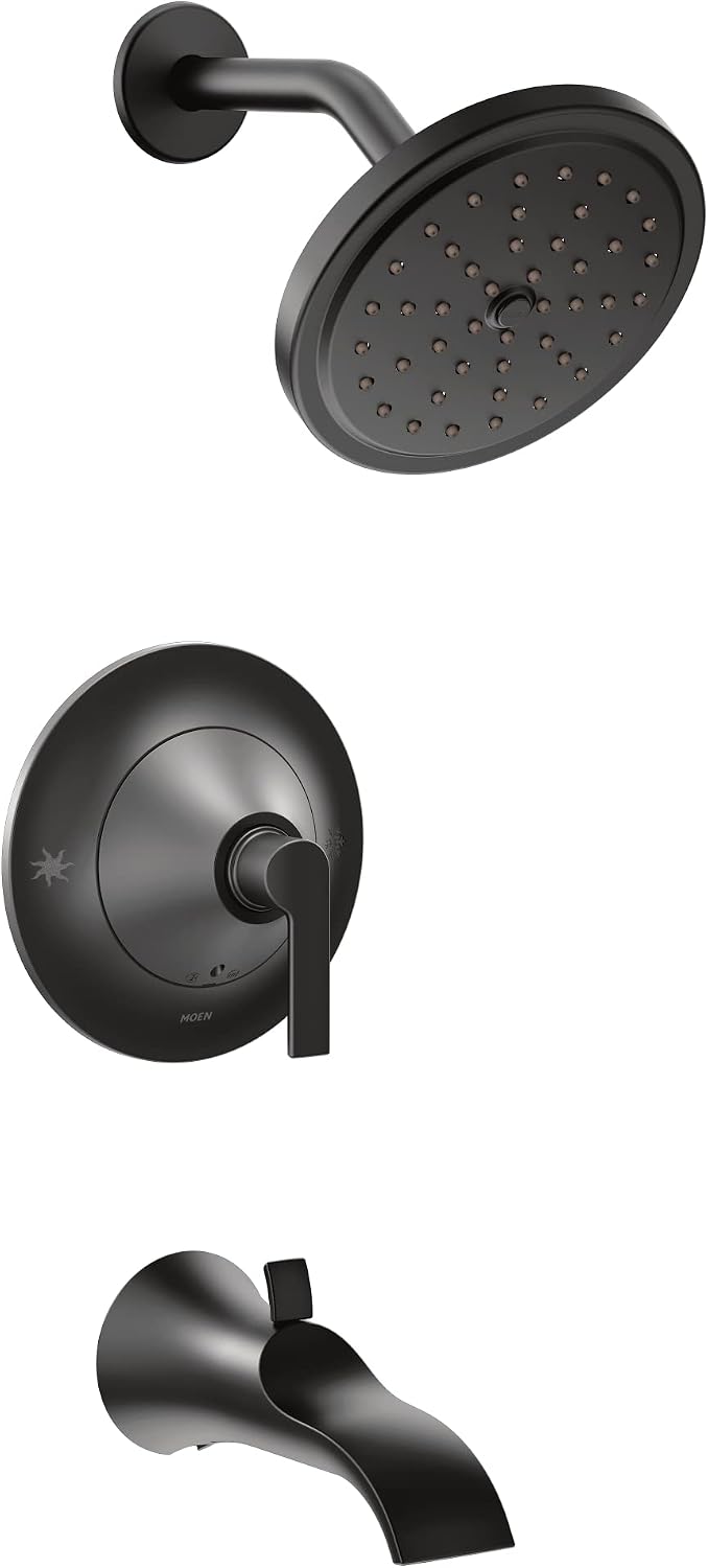 Moen TS2203BL Doux Posi-Temp Pressure Balancing Tub and Shower Trim Kit, Black Shower Head and Handle Set with Bathtub Spout, Shower Lever Handle, Bathtub Shower Combo, Valve Required, Matte Black