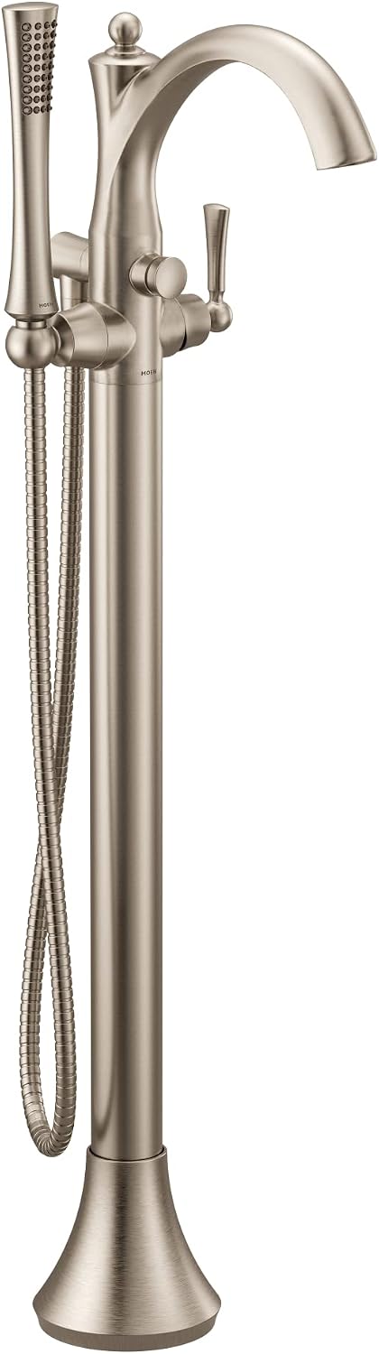Moen Brushed Nickel Wynford One-Handle Freestanding Floor Mount Tub Filler with Handshower, Includes Interchangeable Handle, 655BN