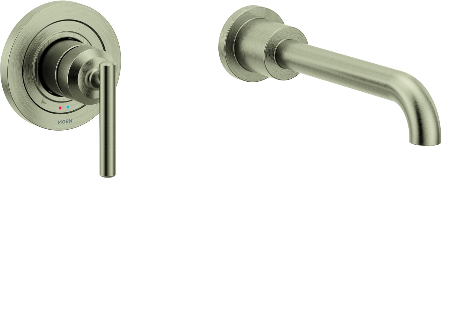 Moen Gibson Single Handle Wall Mount Tub Filler High Flow Tub Faucet with 10" Spout Reach, Brushed Nickel, WT961BN