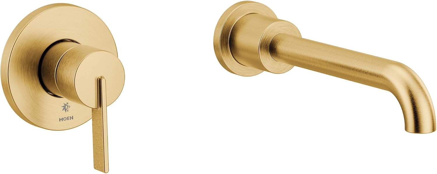 Moen Cia Brushed Gold Single Handle Wall Mount Tub Filler High Flow Tub Faucet with 10" Spout Reach, WT6221BG