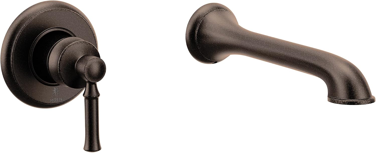 Moen Dartmoor Oil Rubbed Bronze Single Handle Wall Mount Tub Filler High Flow Tub Faucet with 10" Spout Reach, WT681ORB
