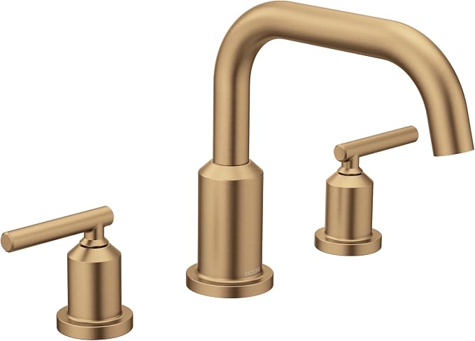 Moen Gibson Two-Handle Deck Mounted Modern Roman Tub Faucet, Valve Required, Bronzed Gold, T961BZG