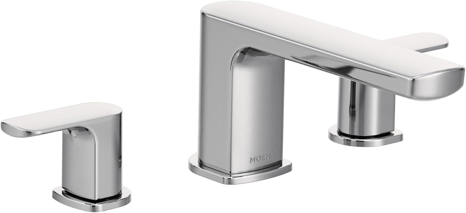Moen T935 Rizon Two-Handle Deck Mount Modern Roman Tub Faucet Trim, Valve Required, Chrome