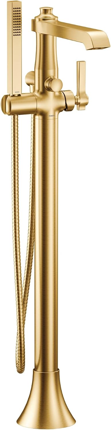 Moen S931BG Flara One-Handle Freestanding Floor Mount Tub Filler with Handshower, Brushed Gold