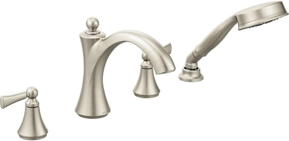 Moen T654BN Wynford Two-Handle Diverter Roman Tub Faucet Includes Hand Shower without Valve, Brushed Nickel