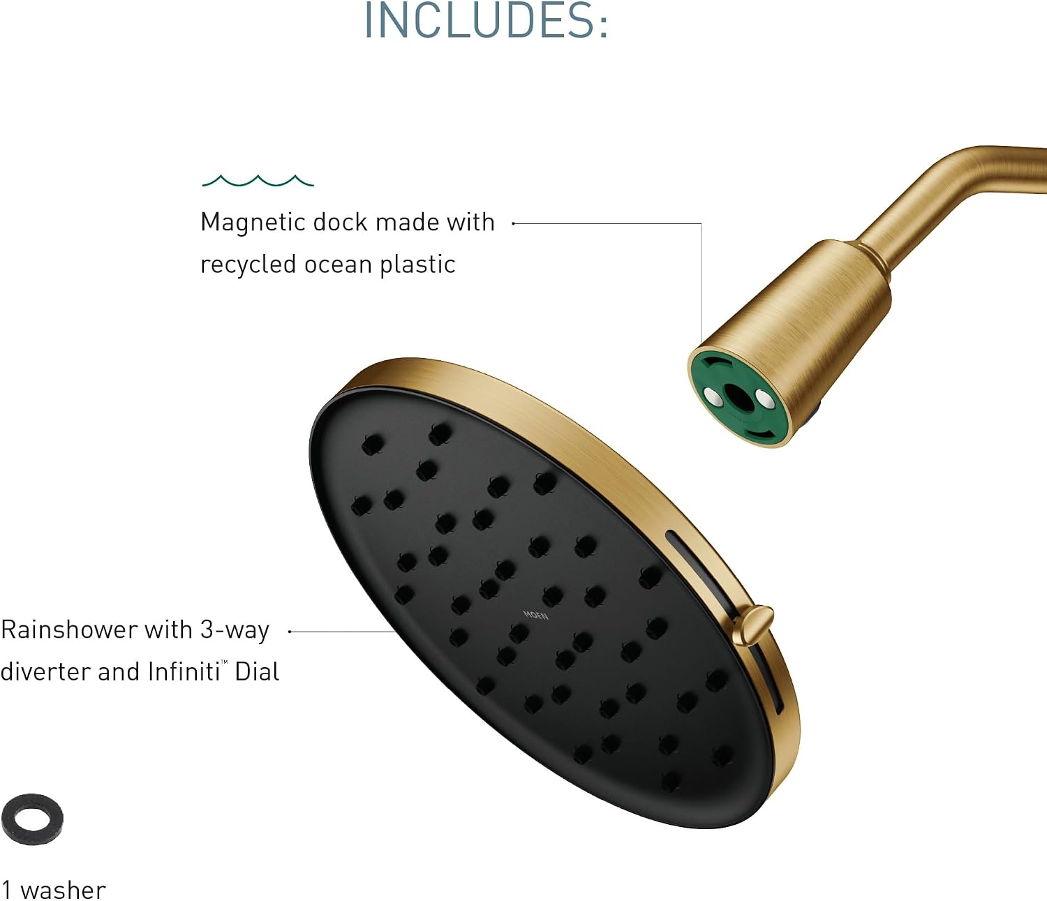 Moen Verso Brushed Gold Adjustable 9" Diameter Spray Head Rainshower, 220R3BG