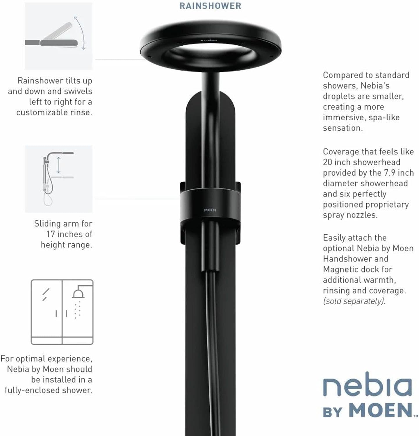 Moen N214R0BL Spa Shower Rainshower, Matte Black