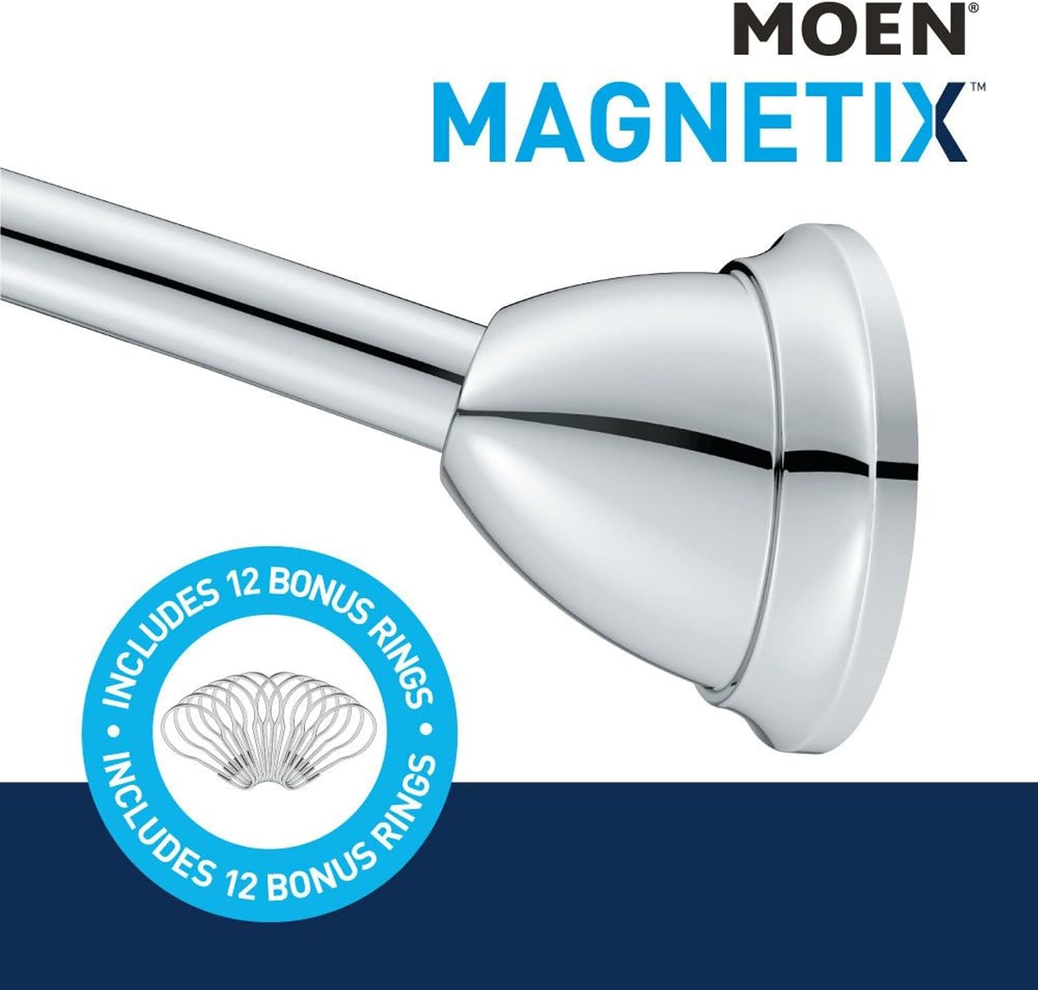 Moen Magnetix 60-Inch Curved Shower Curtain Rod, Chrome, MDN2170CH