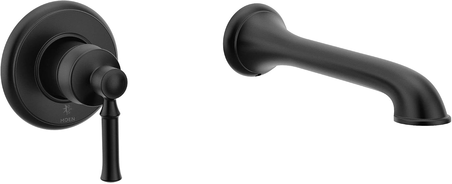 Moen Dartmoor Matte Black Single Handle Wall Mount Tub Filler High Flow Tub Faucet with 10" Spout Reach, WT681BL