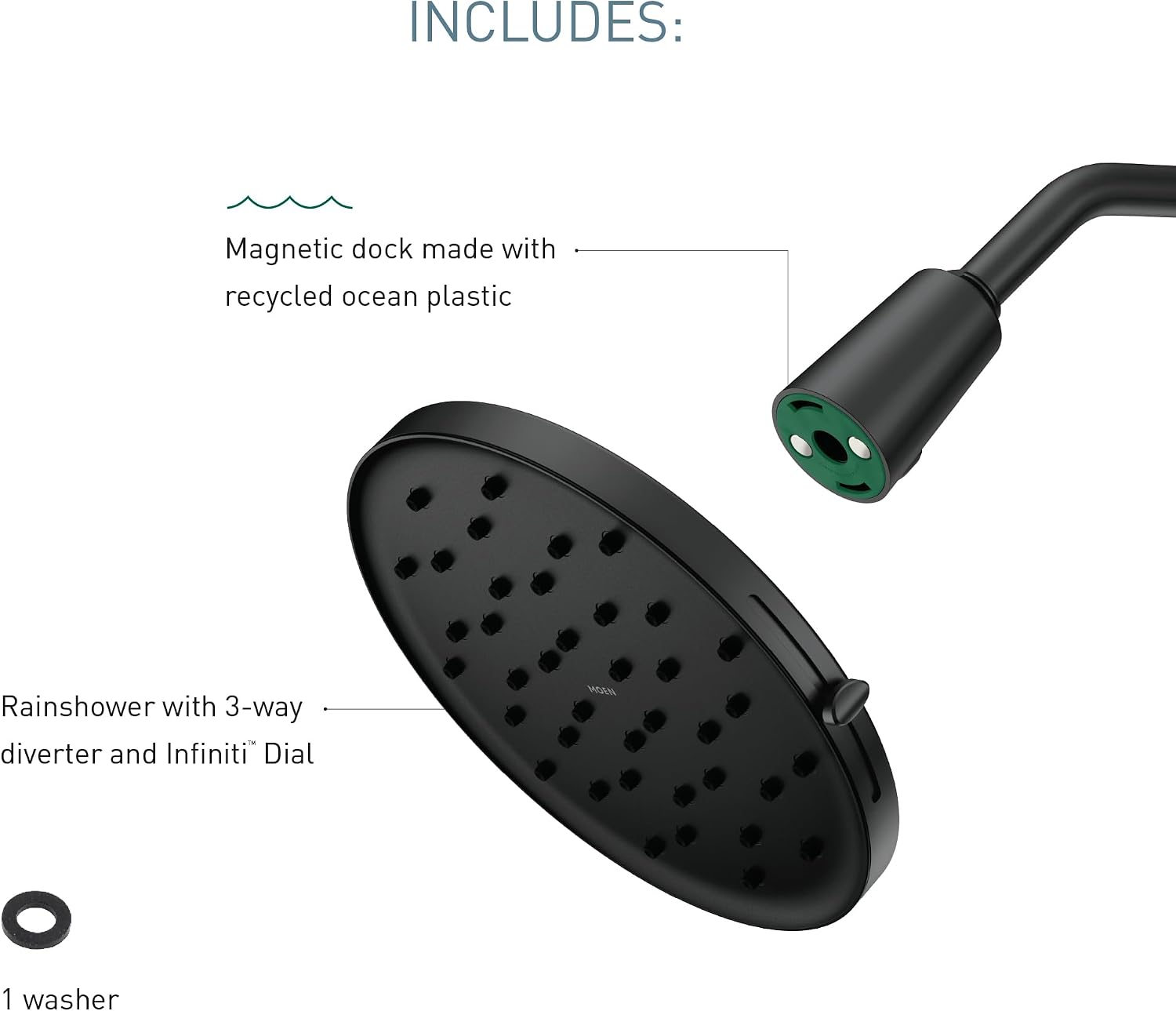 Moen Verso 9" Rain Shower Head with Magnetix Docking, Matte Black