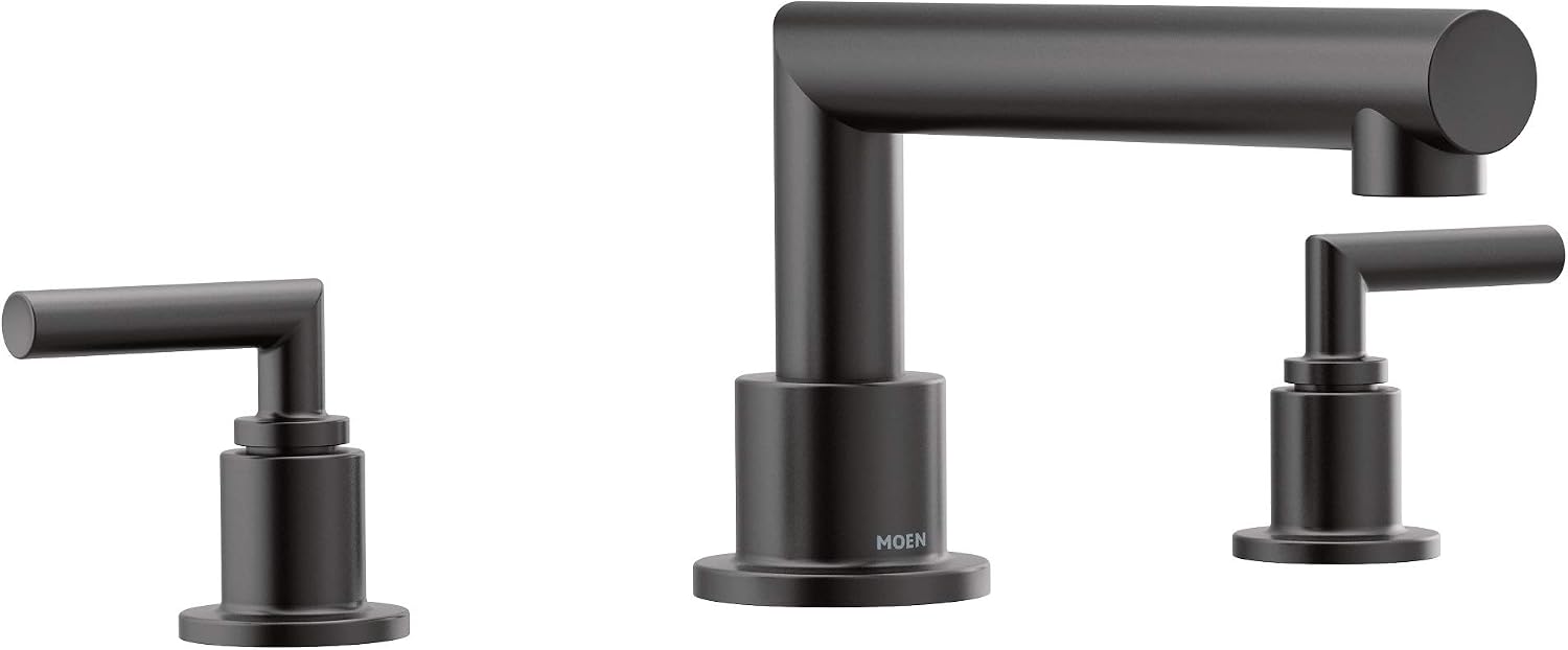 Moen TS93003BL Arris 2-Handle Deck Mount Modern Roman Tub Faucet Trim Kit, Valve Required, Matte Black