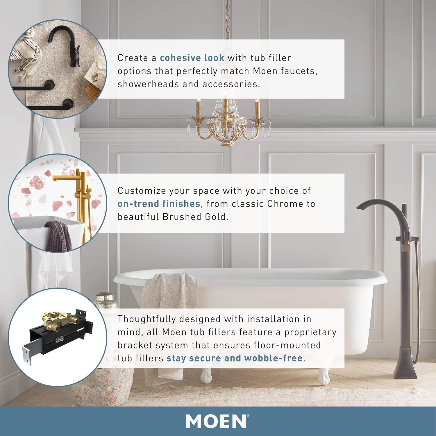 Moen Voss Freestanding Tub Filler with Handshower, Chrome, 695