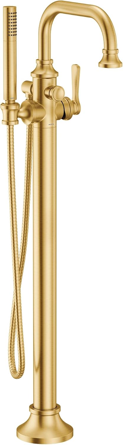 Moen S44507BG Colinet One-Handle Traditional Freestanding Floor Mount Tub Filler with Handshower, Brushed Gold