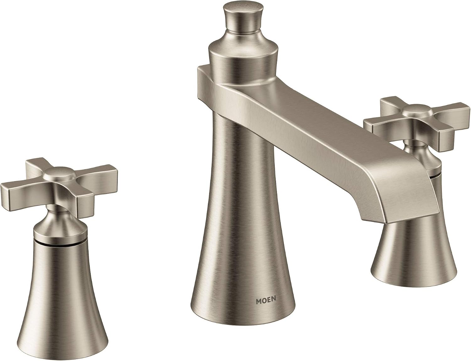 Moen TS927BN Flara 2-Handle Deck Mount Cross Handle Roman Tub Faucet Trim Kit, Valve Required, Brushed Nickel