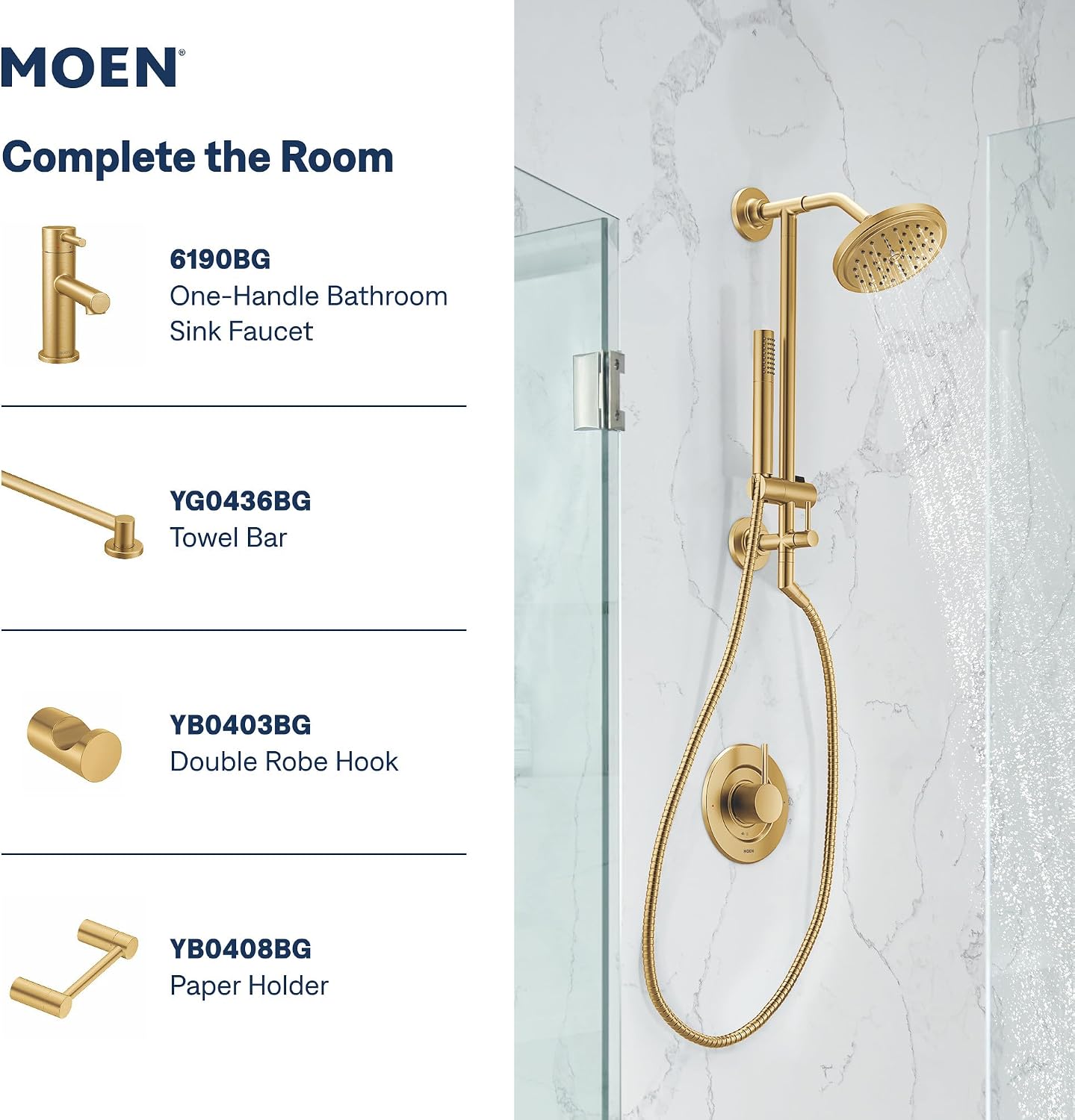 Moen Align Tub & Shower Trim Kit, Valve Required, Brushed Gold, T2193EPBG