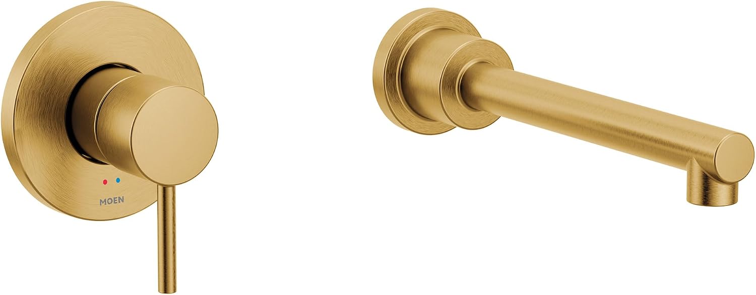 Moen Align Brushed Gold Single Handle Wall Mount Tub Filler High Flow Tub Faucet with 10" Spout Reach, WT391BG