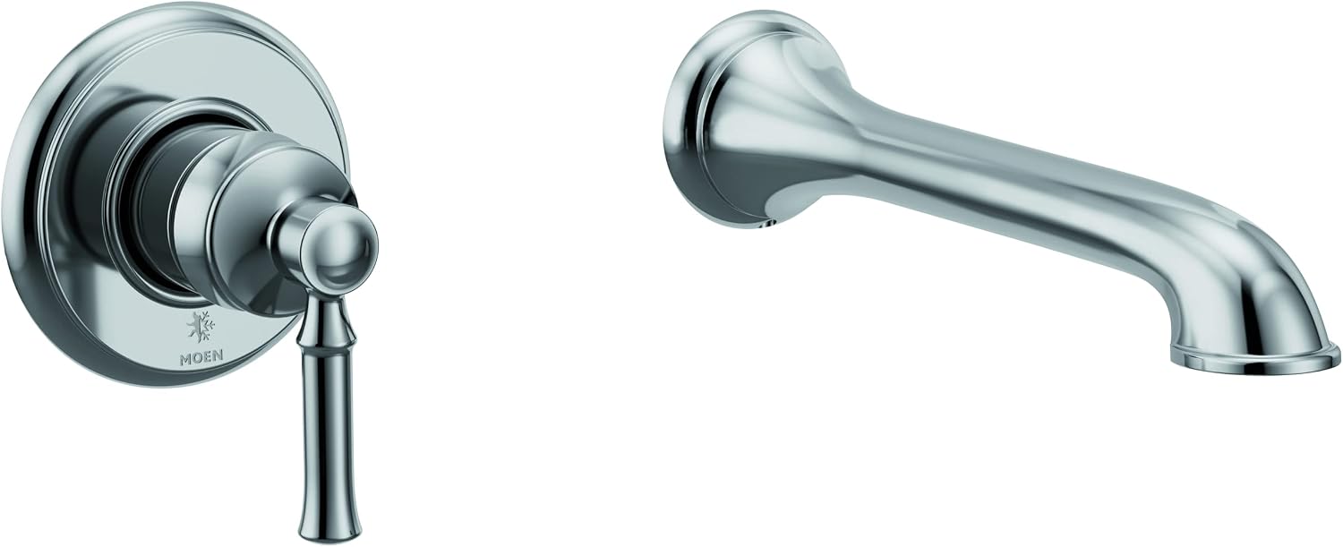 Moen Dartmoor Chrome Single Handle Wall Mount Tub Filler High Flow Tub Faucet with 10" Spout Reach, WT681