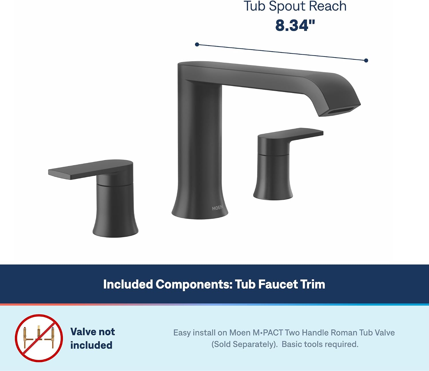 Moen Genta LX Roman Tub Faucet, Valve Required, Matte Black, T908BL