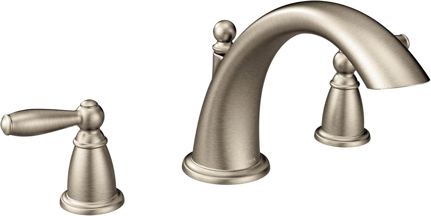 Moen Brantford Brushed Nickel Two-Handle Deck Mount Roman Tub Faucet Trim Kit, Valve Required, T933BN