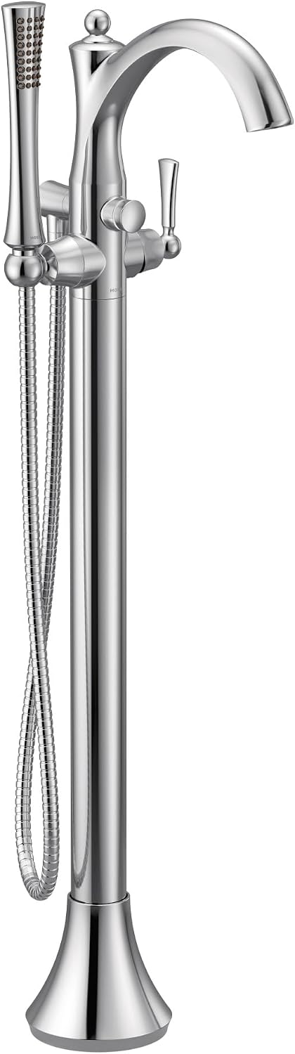 Moen 655 Wynford One-Handle Freestanding Floor Mount Tub Filler with Handshower, Includes Interchangeable Handle, Chrome