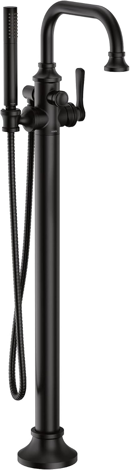 Moen S44507BL Colinet One-Handle Traditional Freestanding Floor Mount Tub Filler with Handshower, Matte Black