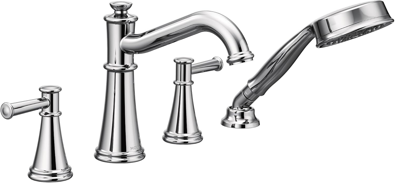 Moen T9024 Belfield T9024 Belfield Two-Handle Deck Mounted Roman Tub Faucet and Hand Shower without Valve, Chrome